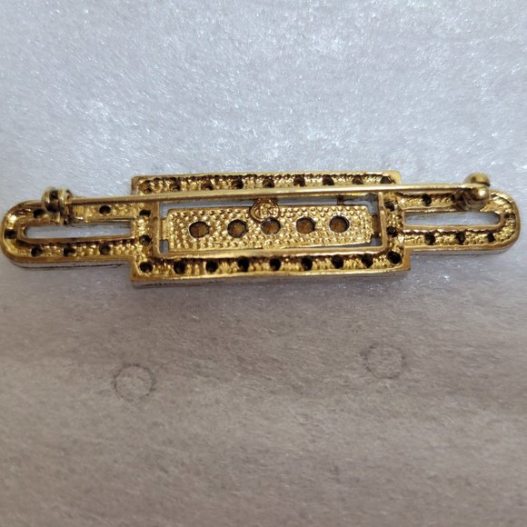 Estate Signed Art Deco Styled Icy Crystal Clear Rhinestone Brooch Pin - Picture 8 of 9